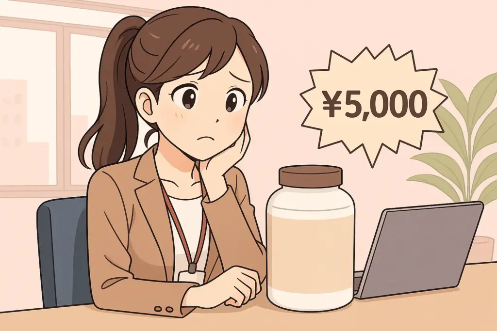 プロテインの値段に悩んでいる女性