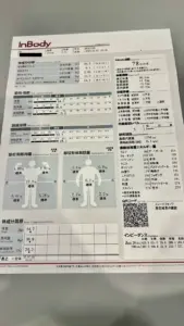 UNDEUX SUPERBODY LIFE 千葉スタジオでの体験レッスン時に測定した体組成計の測定結果