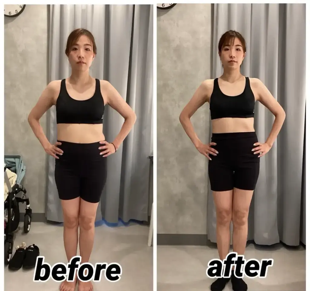 UNDEUX SUPERBODY LIFEで4ヶ月継続し、くびれ・お腹のライン・脚の印象が変わった正面ビフォーアフター（LYFTOFF-WOMAN編集部オリジナル）